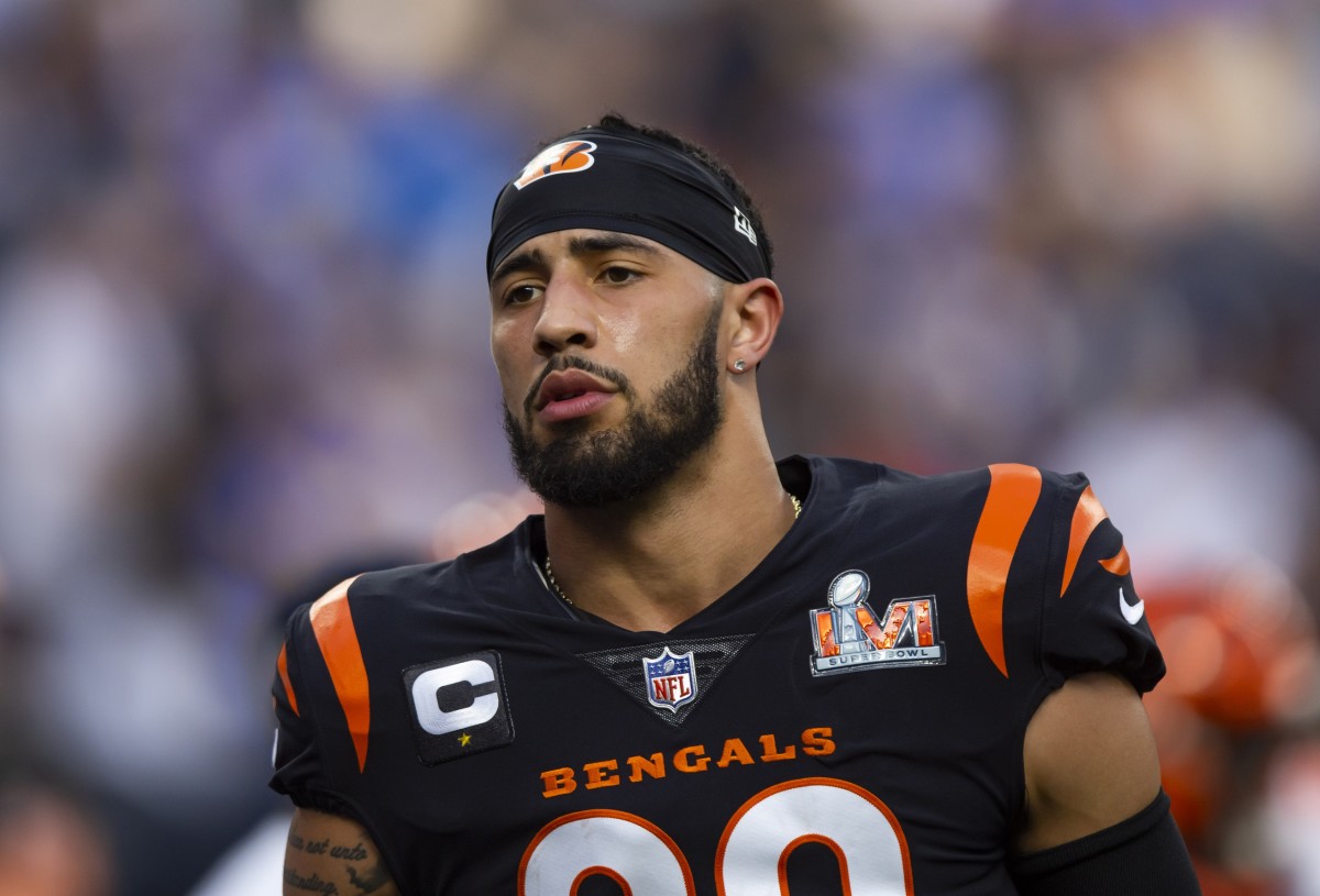 Feb 13, 2022; Inglewood, CA, USA; Cincinnati Bengals safety Jessie Bates III (30) against the Los Angeles Rams during Super Bowl LVI at SoFi Stadium. Mandatory Credit: Mark J. Rebilas-USA TODAY Sports